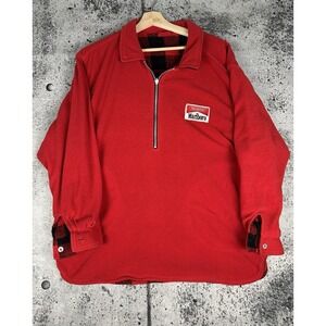 Vintage 90s Marlboro Buffalo Plaid Reversible Fleece Jacket Mens L 1/4 Zip Red